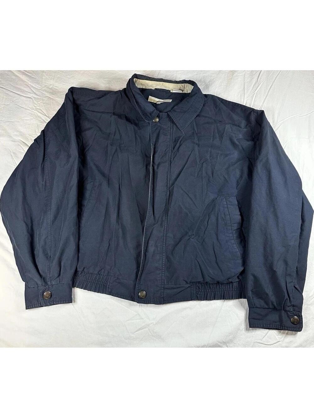 🧥✨ Vintage Perry Ellis Navy Harrington Style Jacket XXL Classic ✨🧥